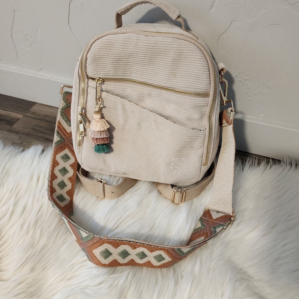 Rav Rev Beige Corduroy Women's Mini Backpack Diaper Bag
